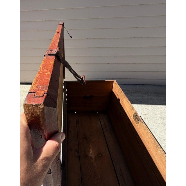 Early 19th Century Original Painted Wood Trunk W/Hand Forged Iron Hardware For Sale - Image 10 of 14