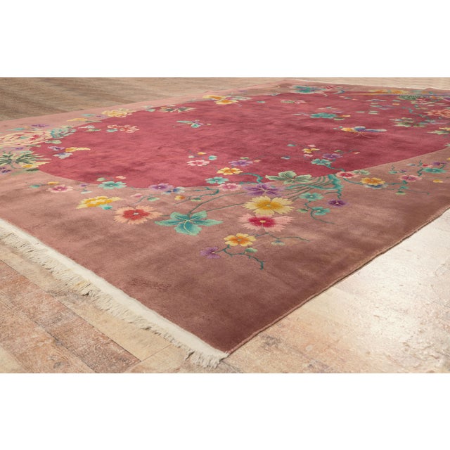 Red Vintage Chinese Art Deco Rug, 09'07 X 13'05 For Sale - Image 8 of 10