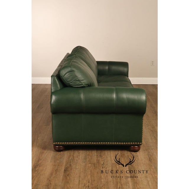 Green Leather Sleeper Sofa with Nailhead Trim For Sale - Image 9 of 18