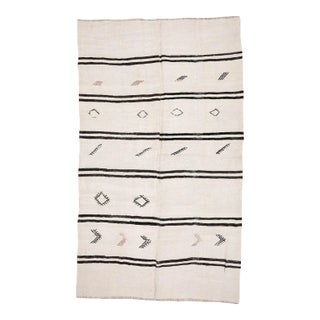 Mid 20th Century Mid 20th Century White & Black Vintage Hemp Rug For Sale