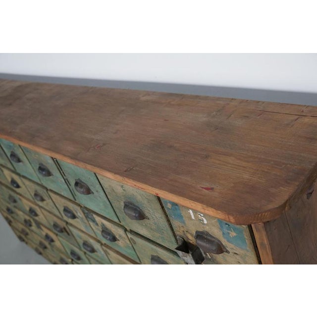 Large Industrial French Painted Pine Hardware Store Cabinet, 1950s For Sale - Image 5 of 18