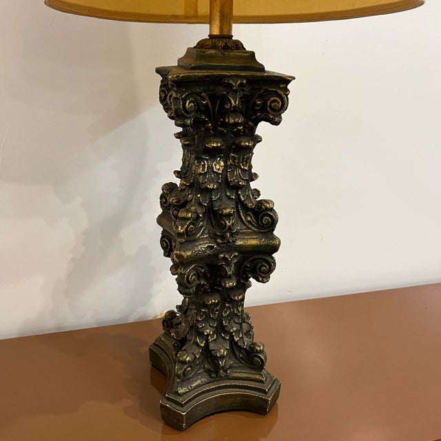 Mid-20th Century Large Ornate Gold and Bronze Lamp Plaster Column For Sale - Image 4 of 12