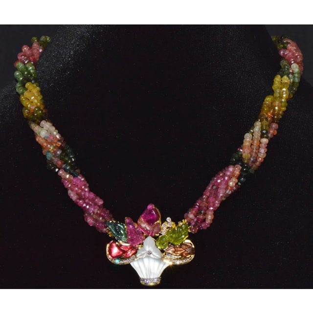 Gemstone Certified Natural 281.22Cts SI H Diamond Multi Tourmaline Peridot 18K Gold Pendant Brooch Necklace For Sale - Image 7 of 12