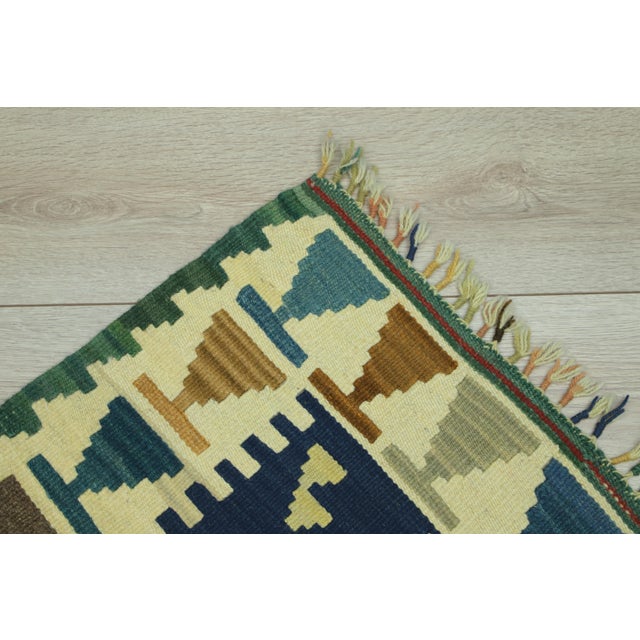1960s Turkish Vintage Handmade Navy Blue Handmade Oushak Kilim Runner Rug For Sale - Image 4 of 12