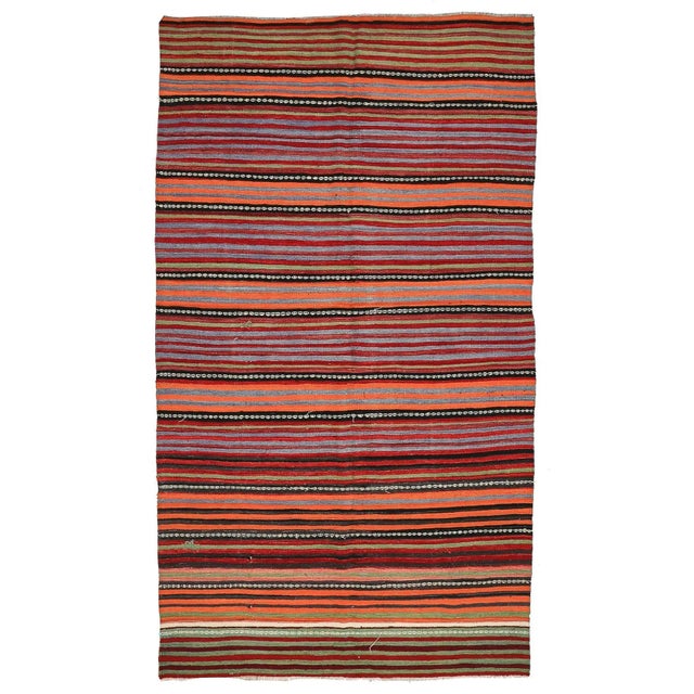 Textile Mid 20th Century Vintage Turkish Striped Kilim Rug For Sale - Image 7 of 7