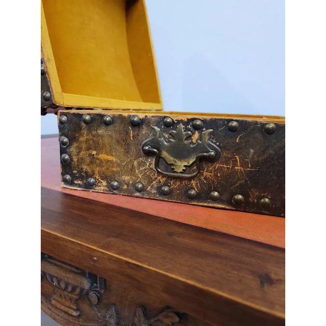 Brown Vintage European Distressed Leather Flatware Display Chest For Sale - Image 8 of 11