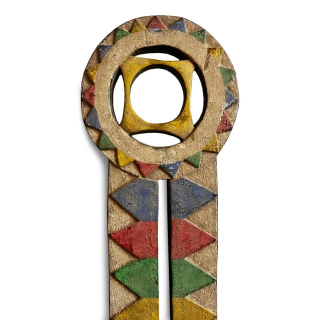 Vintage unique carved wood tall mask from the Bobo people of Burkina Faso. Original painted finish with colors of red,...