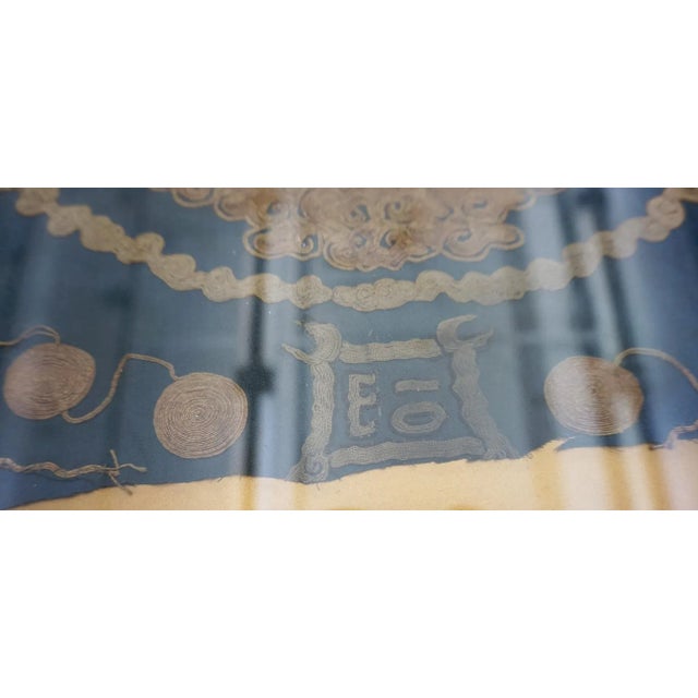 1800s Blue Scenic Architectural Antique Chinese Silk Embroidery 1'9"x 1'10" Flatweave Carpet Rug For Sale - Image 9 of 12