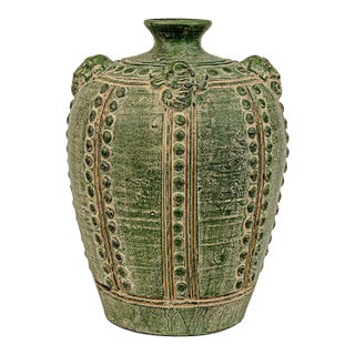 Large Primitive Antique Chinese Emerald Green Elephant Vase For Sale