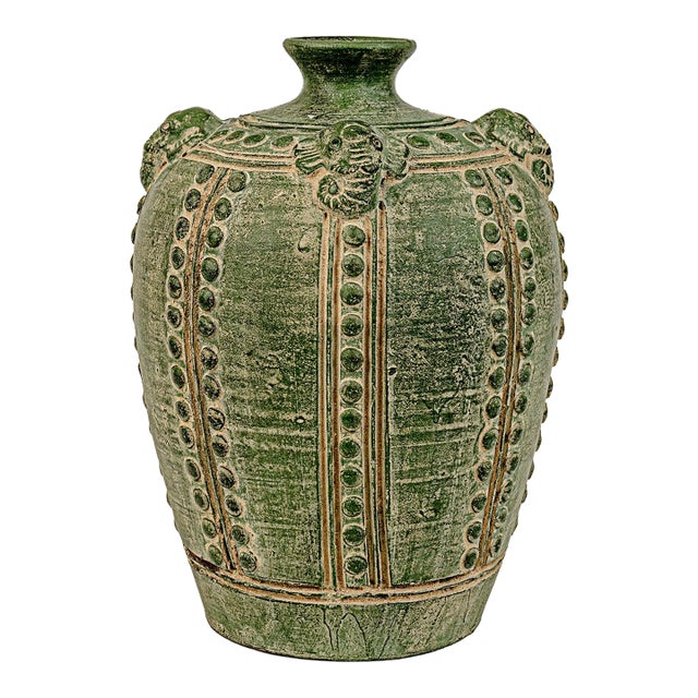 Large Primitive Antique Chinese Emerald Green Elephant Vase For Sale