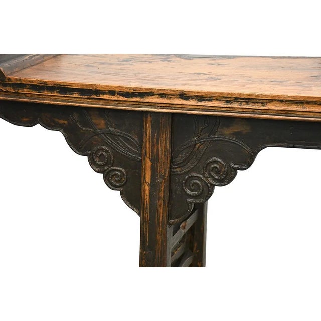 Late 19th Century Antique Asian Wood Long Alter Console Table 85 Long For Sale - Image 5 of 9