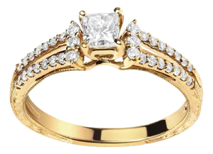14K Yellow Gold Diamond 5/8 Cttw Princess Diamond Split Shank and Milgrain Engagement Ring (G-H Color, VS2-SI1 Clarity) - Size 7