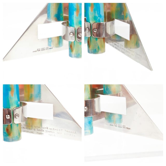 Pair Signed Arie Ofir Israeli Sterling Silver & Anodized Aluminum Candlesticks For Sale - Image 11 of 12