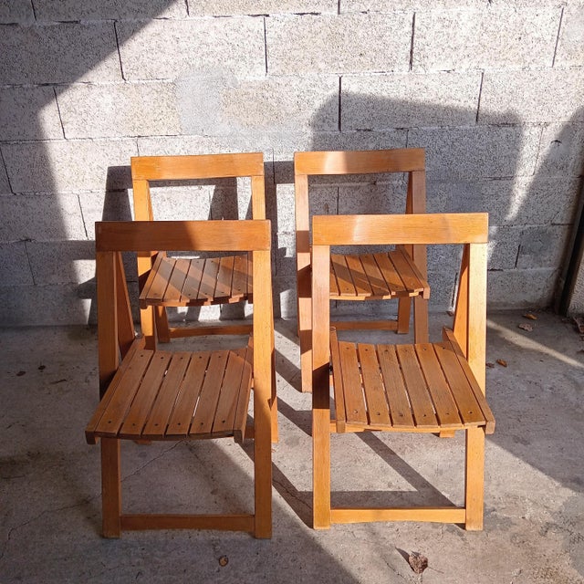Beige Vintage Folding Chairs in Wood by Aldo Jacober, 1968, Set of 4 For Sale - Image 8 of 8