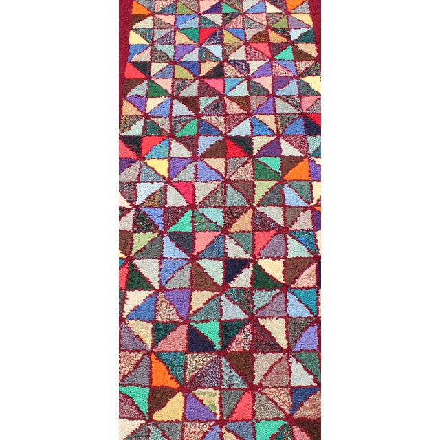 Mid 20th Century Bright and Multi Colors Vintage American Hooked Rug With Checkerboard Design For Sale - Image 5 of 9
