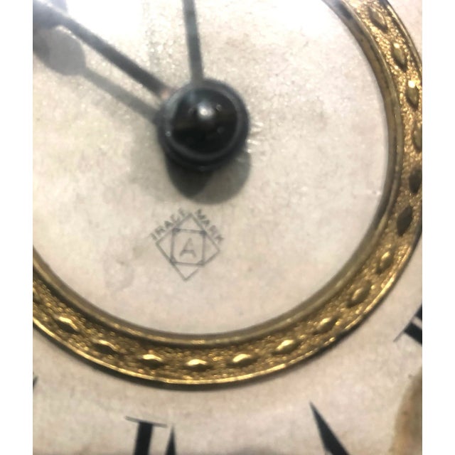 Vintage Heavy Wood and Metal Mantle Clock For Sale - Image 4 of 12