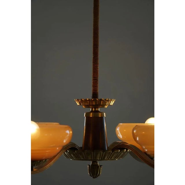 Art Deco Four-Arm Pendant in Glass and Brass, Sweden, 1940s For Sale - Image 12 of 14