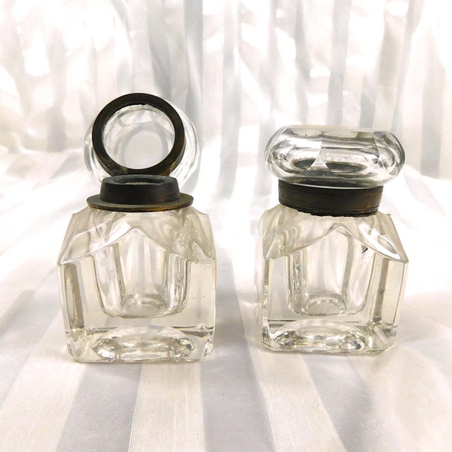 1930s Wooden Desk Organizer With Two Crystal Inkwells For Sale - Image 5 of 6