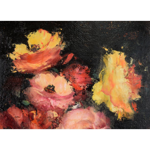 Contemporary Vase of Roses Still Life - Original Impressionist on Board by Leon Franks For Sale - Image 3 of 7