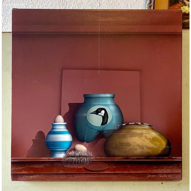 Late 20th Century James Carter, Trompe L'oeil Airbrush Painting on Canvas Duck Decoy Fishing Lure James Carter, 1986 For Sale - Image 5 of 9
