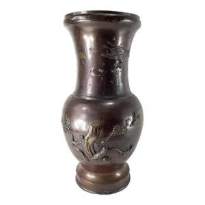 19th Century Japanese Meiji Bronze Vase With Cranes and Birds