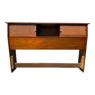 Mid-Century Mainline by Hooker Walnut & Cane Bookcase Headboard, 1957 For Sale