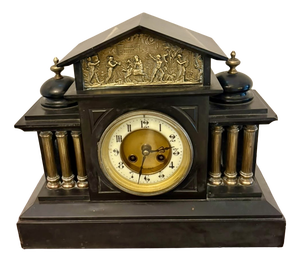 Antique French Architectural Mantel Clock in Black Marble and Gilt Brass, 1880