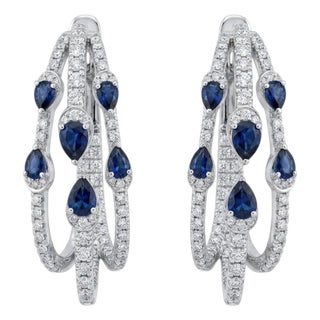 Natural 18k Gold Diamond 0.84ct Blue Sapphire Stud Earrings For Sale