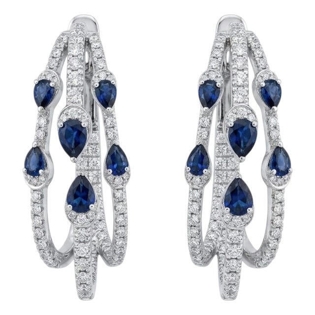 Natural 18k Gold Diamond 0.84ct Blue Sapphire Stud Earrings For Sale