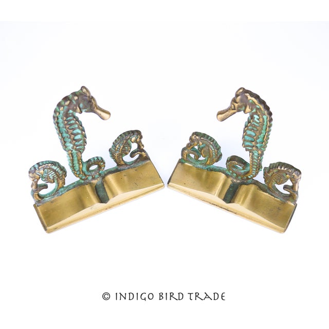 Vintage Solid Brass Seahorse Bookends - Set of 2 For Sale - Image 4 of 9