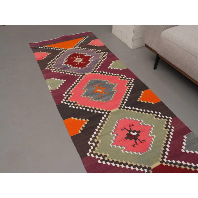 1970s Vintage Handmade Wool Cotton Purple Runner Rug For Sale - Image 4 of 11