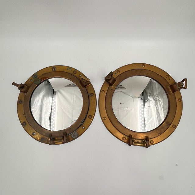 Vintage Nautical Brass Porthole Mirror For Sale - Image 9 of 10