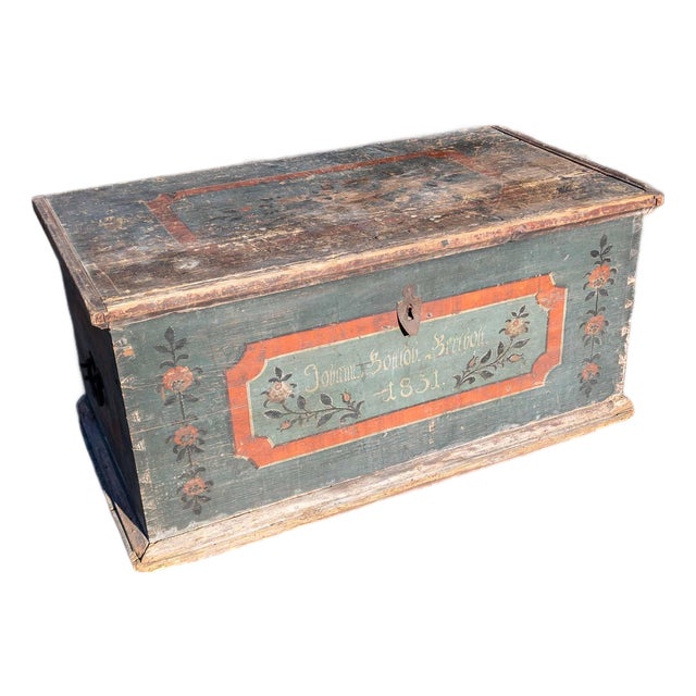 19th Century German Paint Decorated Blanket Chest or Coffee Table Dated 1831 For Sale