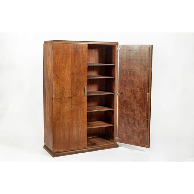 Antique French Art Deco Mahogany Wardrobe Armoire Cabinet, 1940s For Sale - Image 4 of 17