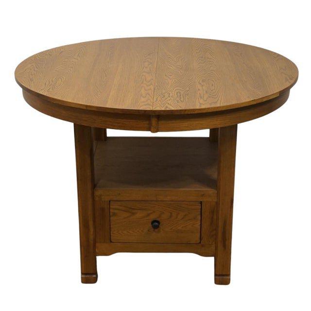 American Sunny Designs Rustic Oak Counter Height Dining Table W. Self Storing Leaf in Golden Brown Finish For Sale - Image 3 of 12