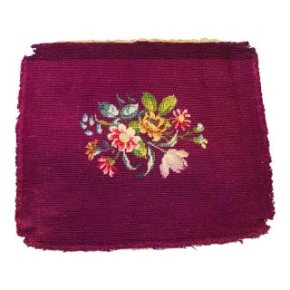 1970s Burgundy Wool Floral Needlepoint Fabric Remnant For Sale
