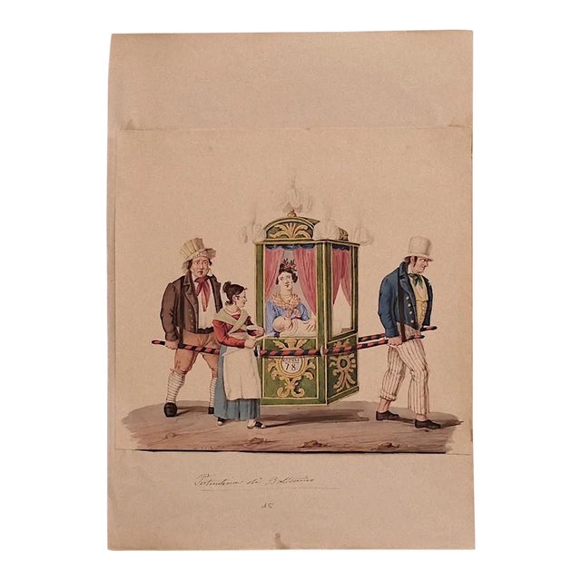 Michela De Vito - Baptism Sedan - Original Watercolor - 19th Century For Sale