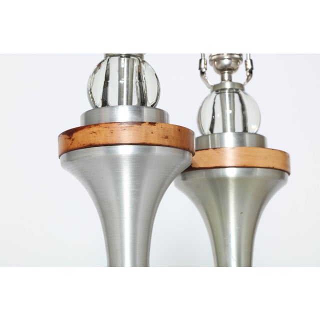 Wood 1950s Russel Wright Spun Aluminum, Maple and Crystal Ball Table Lamps - A Pair For Sale - Image 7 of 12