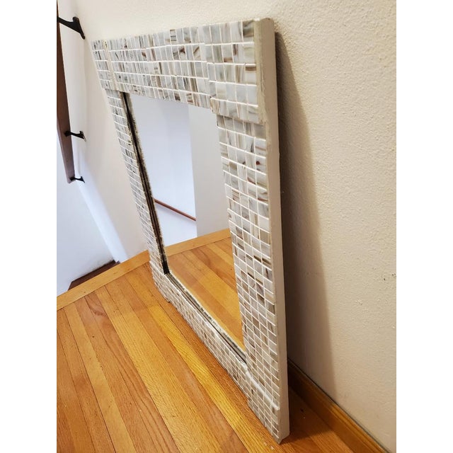 White 1990s Large Original Handcrafted Pearlescent Tile Mirror For Sale - Image 8 of 10