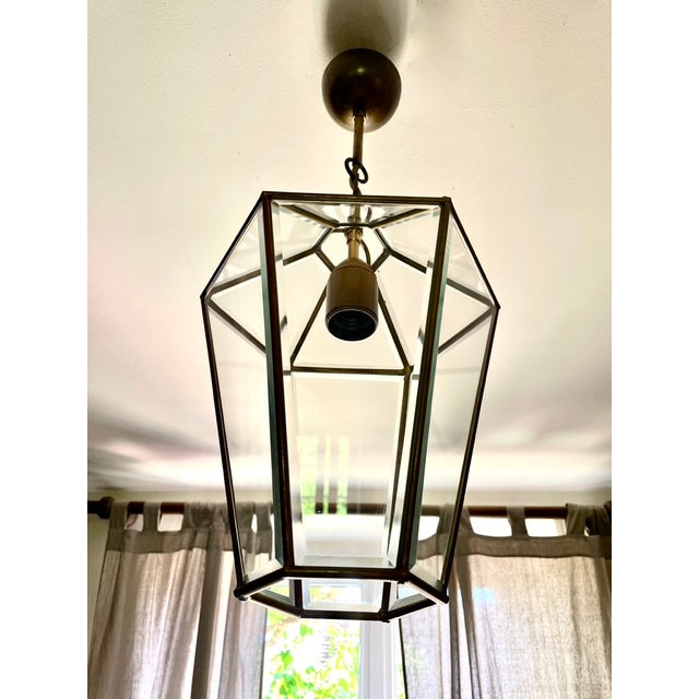 Brass Lantern Pendant Light with Glass, 1970 For Sale - Image 4 of 9