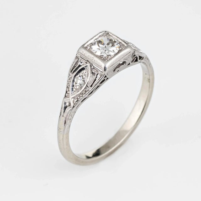 1920s 1920s Antique Deco Diamond Platinum 14k Gold Engagement Ring For Sale - Image 5 of 6