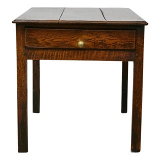 19th Century English Rustic Oak Side Table with Planked Top and Single Drawer For Sale