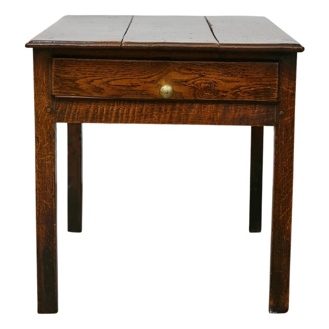 19th Century English Rustic Oak Side Table with Planked Top and Single Drawer For Sale