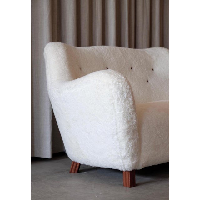 White Swedish Sheepskin Sofa, 1950s For Sale - Image 8 of 14