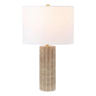 Remi 23.5" Travertine Column Table Lamp in Beige For Sale