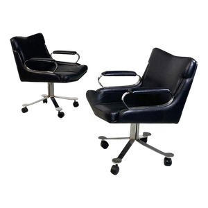 Set of Modern Italian Office Armchairs on Wheels attributed to Saporiti Italia, 1970s