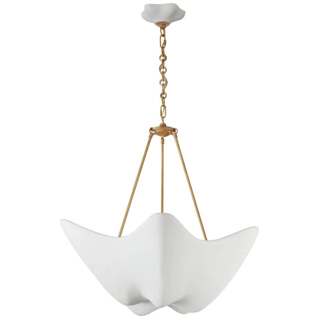 Cosima Medium Chandelier in Hand-Rubbed Antique Brass with Plaster White Shade Designer: AERIN Canopy: 6.25" Pentagon...