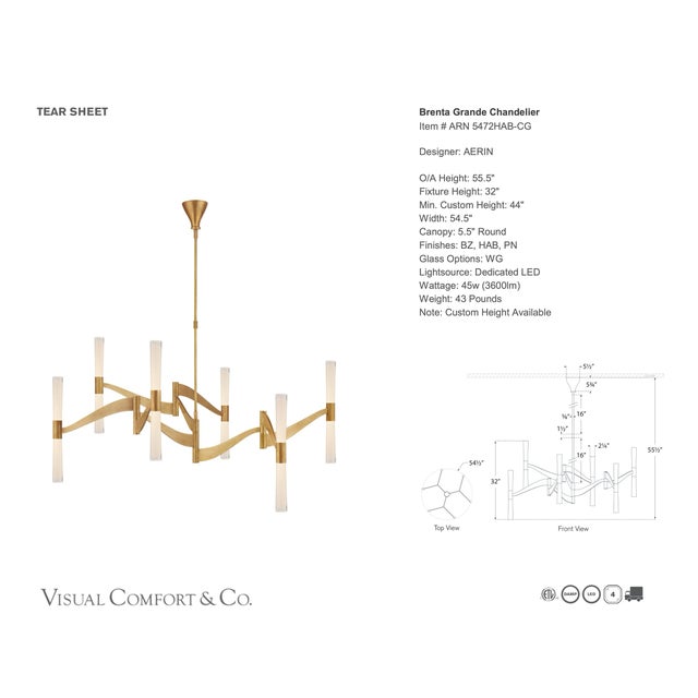 Modern Visual Comfort Brenta Grande Chandelier in Hand Rubbed Antique Brass For Sale - Image 3 of 3