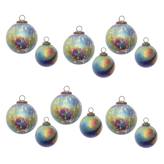 Kenneth Ludwig Chicago Iridescent Glass Ball Ornament (Set of 12) For Sale - Image 4 of 4
