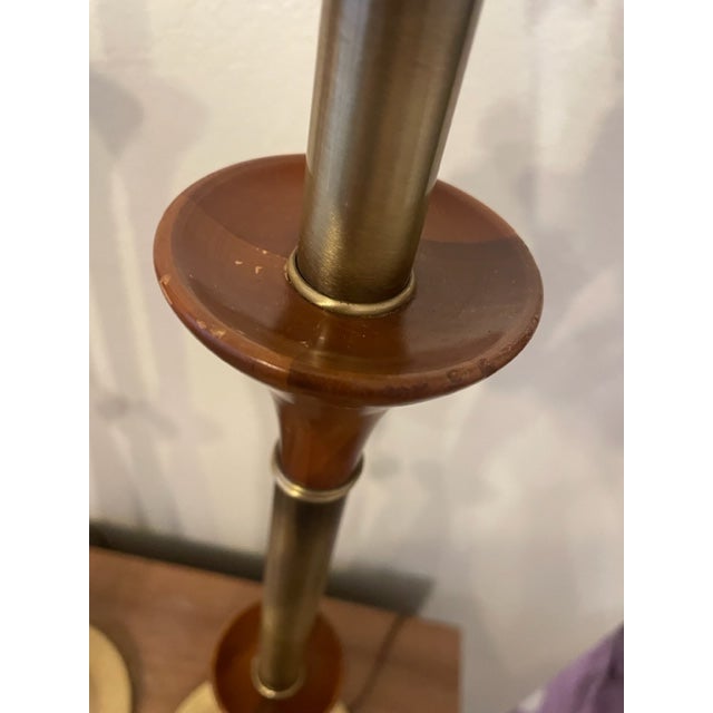 Vintage Rembrandt Walnut Wood and Brass Torchiere Style Lamps - a Pair For Sale In Denver - Image 6 of 12
